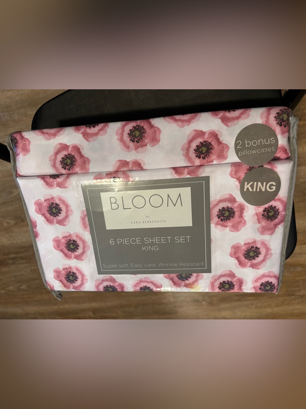 NEW BLOOM BY SARA BERRENSON 6 pc sheet set king, Floral Pink White Microfiber